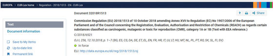 Entrée 72 du règlement (UE) 2018/1513 de la Commission modifiant l'annexe XVII du règlement REACH (CE) no 1907/2006